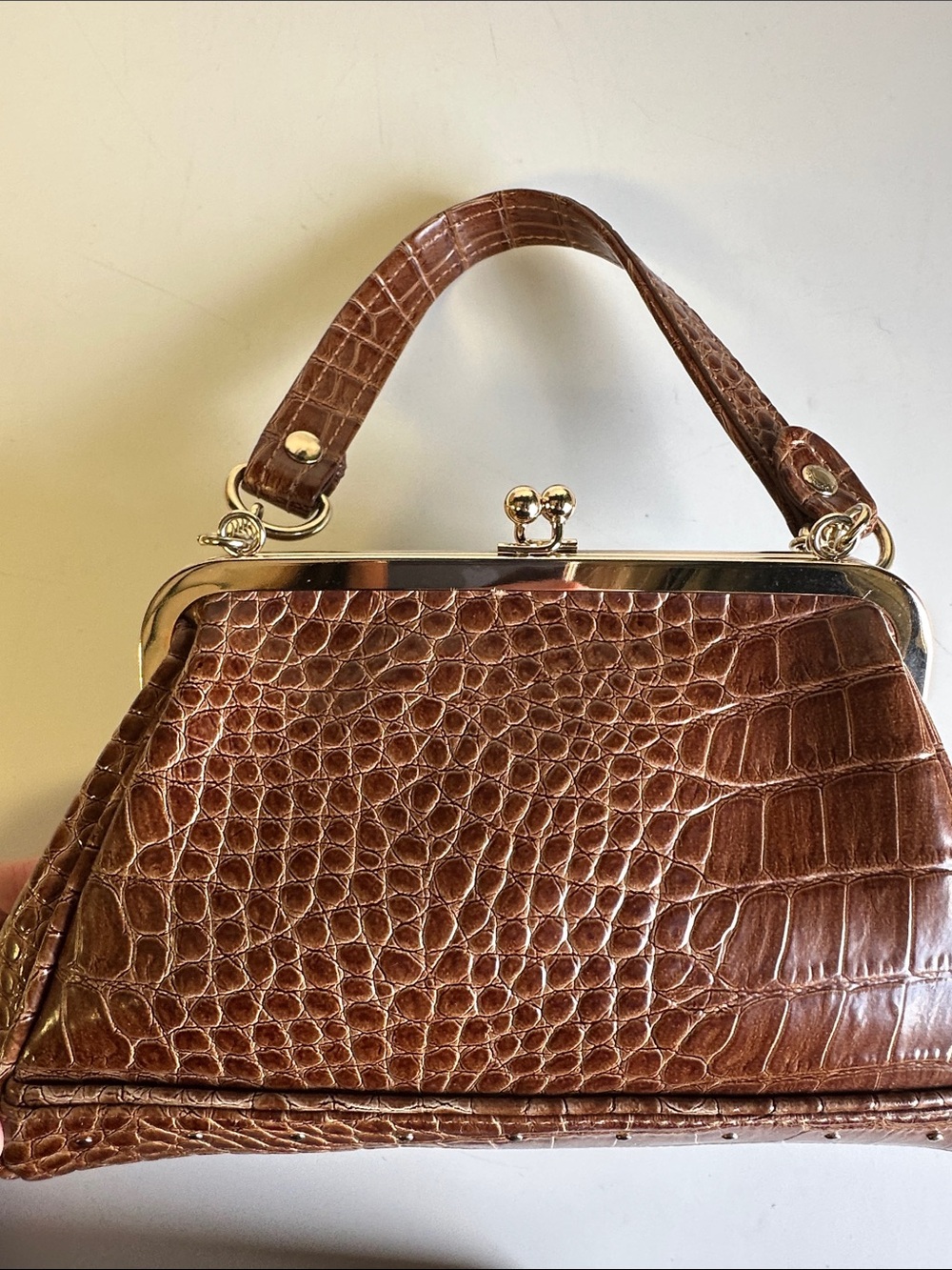 Vintage Y2K Liz Claiborne Brown Faux Alligator Kiss-Lock Frame Bag Mini Purse - Picture 4 of 16